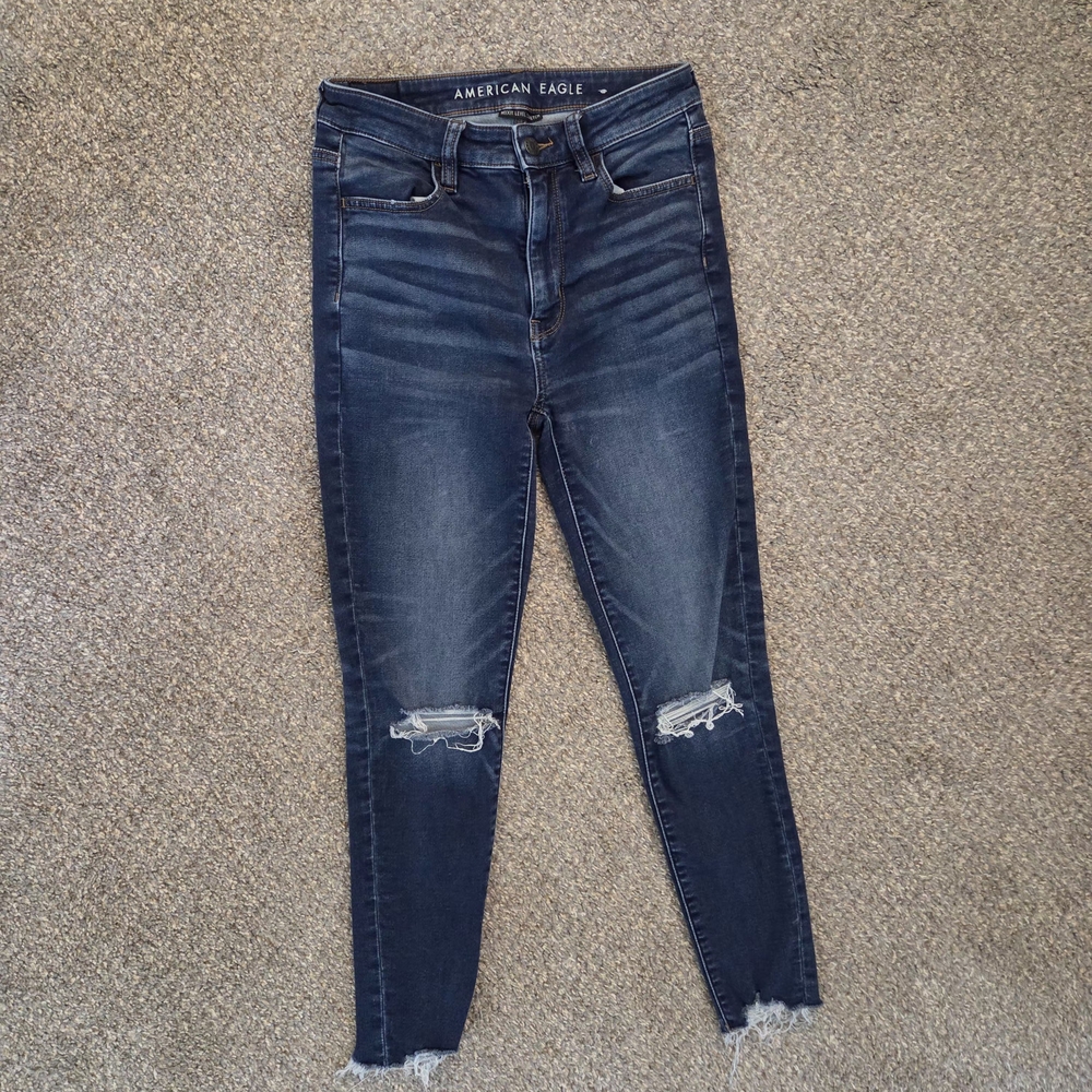 American Eagle Outfitters Women's Distressed Dark Blue High Rise Jeggings